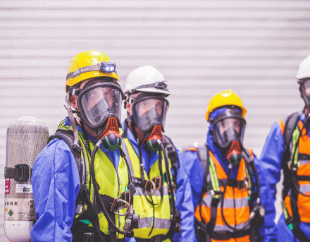 men wearing full working BA before entering confined space